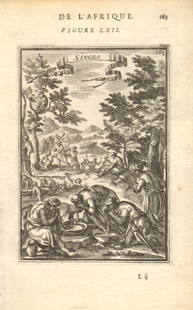 WEST AFRICA. Monkeys'Singes. Natives preparing food. MALLET 1683 old print